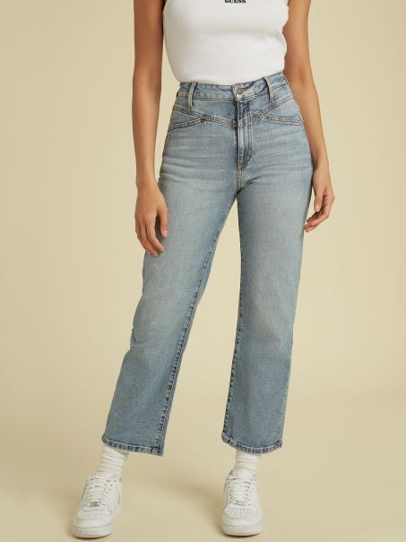Pantaloni De Denim Guess De Culoare Relaxată Albastru Deschis