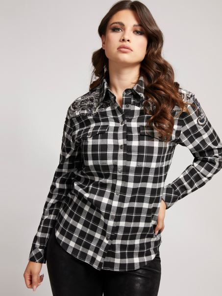 Guess Cămașă în Carouri Neagră Multi