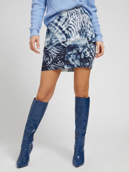 Fusta Mini Cu Imprimeu Multiplu Albastru Guess