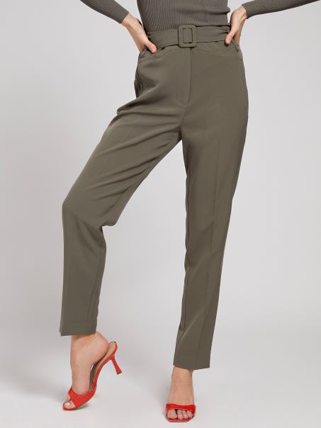 Guess Pantaloni Verde Cu Cura Picior De țigară