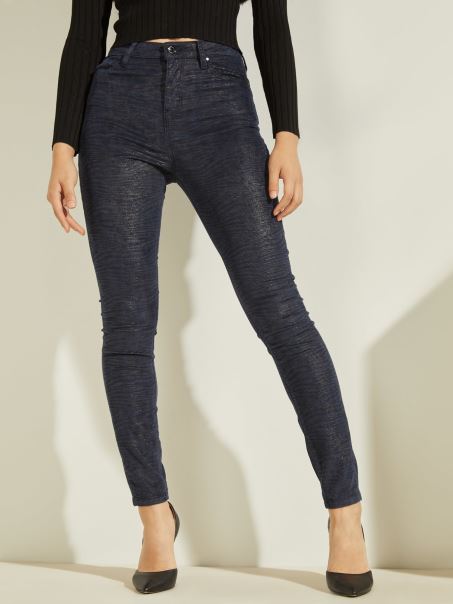Pantaloni Denim Skinny Cu Imprimeu Animal Guess Albastru