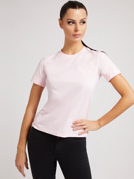 Guess Tricou Cu Imprimeu Roz în Față