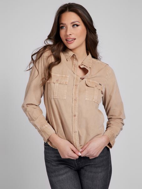 Guess Camasa Buzunare Frontale Bej