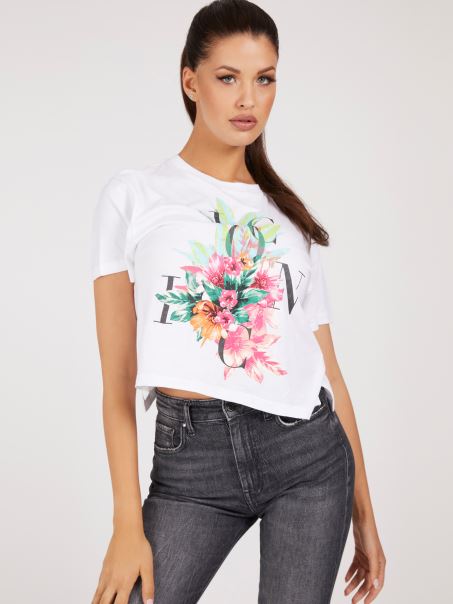 Tricou Crop Icon Logo Guess Alb