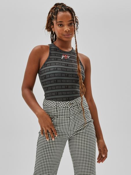 Body Negru Fără Mâneci Guess Cu Logo în Față