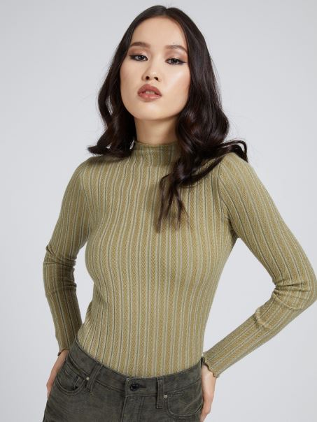 Pulover De Amestec De Vascoza Cu Gat Testoasa Verde Guess