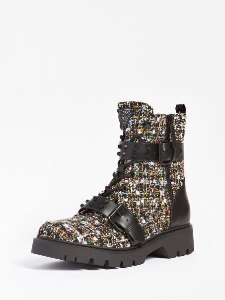 Cizme De Luptă Din Tweed Multi Rodeta Alb Guess