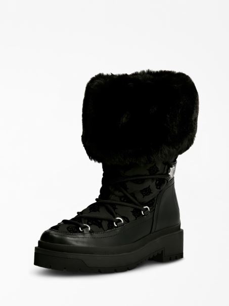 Botine Neagră Guess Larya Cu Blană Artificială