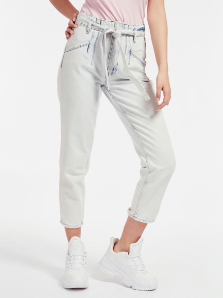 Pantaloni Din Denim Cu Centuri Relaxate Guess Albastru Deschis