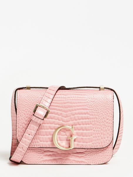 Geanta Crossbody Cu Imprimeu Croco Corily Guess Pink
