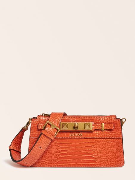 Guess Portocaliu Rafie Croc Imprimeu Mini Crossbody