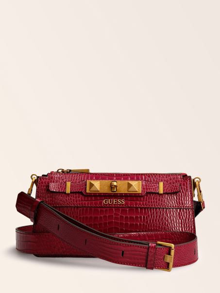 Mini Crossbody Cu Imprimeu Rafie Croc Guess Violet