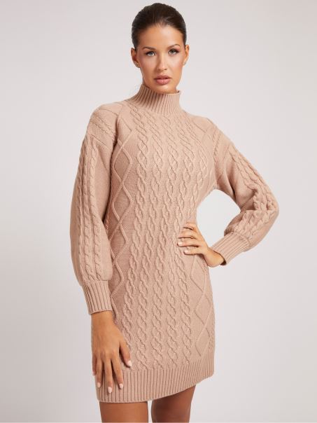 Rochie Bej Din Amestec De Lână Guess