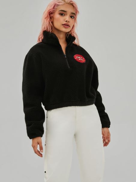 Hanorac Crop Negru Guess Cu Logo în Față