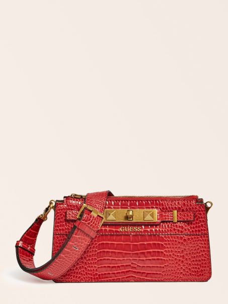 Mini Crossbody Cu Imprimeu Rafie Croc Roșu Guess