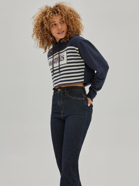 Hanorac Crop Cu Dungi Multi Guess Albastru