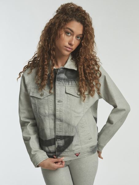 Geaca Guess Maxi Imprimeu Denim Alb Multi