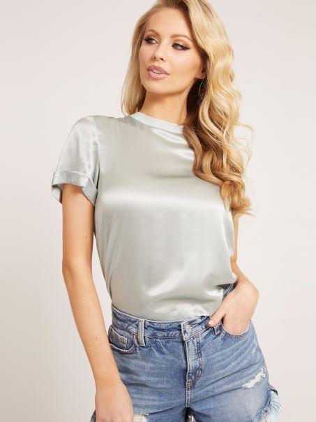 Top Din Amestec De Mătase Albastru Deschis Guess