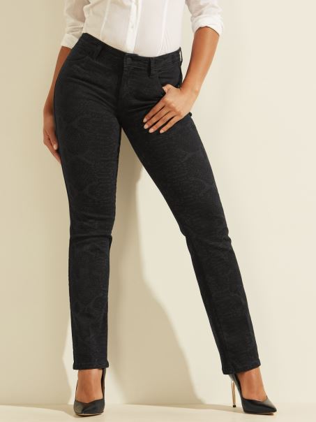 Pantalon Din Denim Slim Fit Guess Cu Imprimeu Animal De Culoare Albastru închis