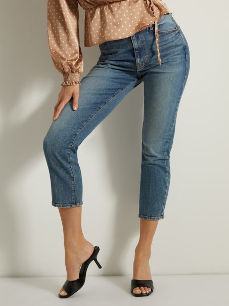 Pantaloni Denim Crop Guess Relaxed-fit, Albastru