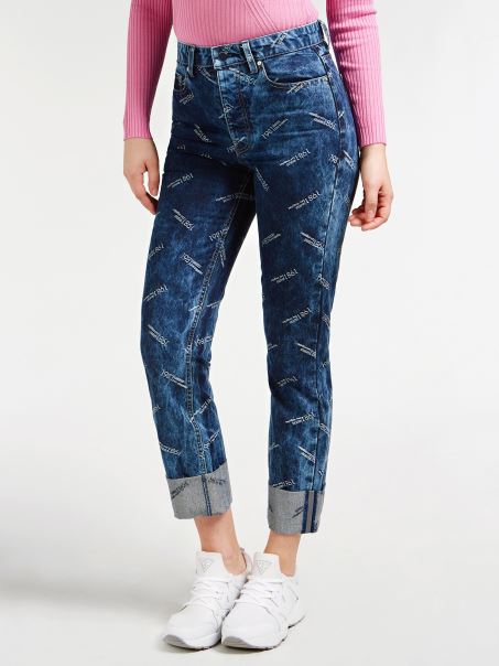 Pantalon Din Denim Relaxed Din Fire Lurex Albastru Guess