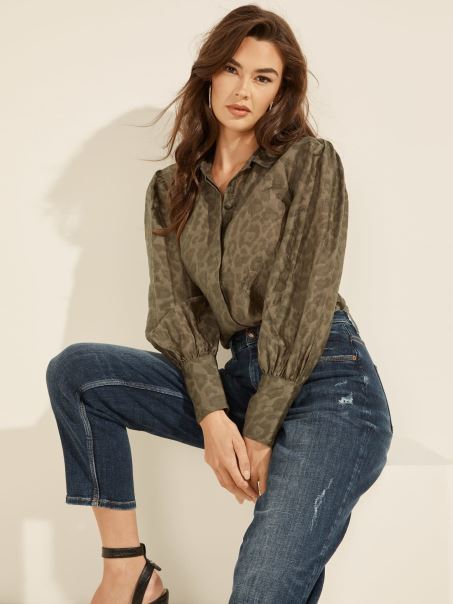 Camasa Cu Imprimeu Animalier Guess Verde