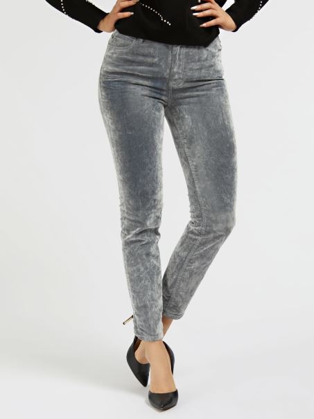 Pantaloni Din Denim Skinny Cu Efect De Catifea Gri Guess