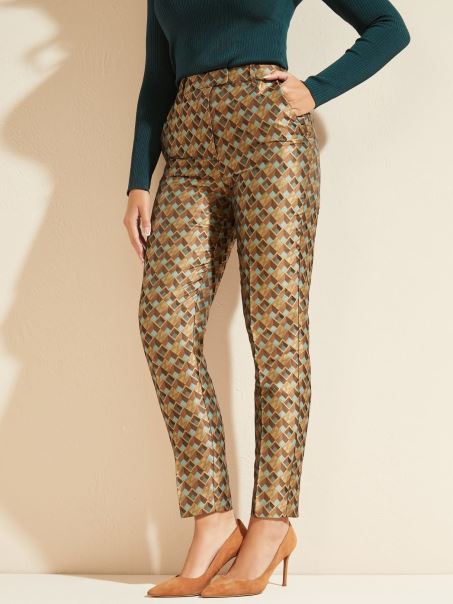 Pantalon Marciano Cu Imprimeu Peste Tot Bej Multi Guess