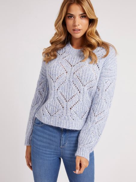 Guess Jumper Ajurat Albastru Deschis
