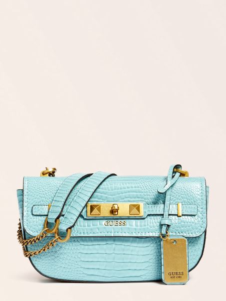 Geanta Crossbody Cu Imprimeu Croco Rafie Guess Albastru Deschis