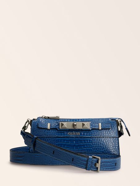 Mini Crossbody Cu Imprimeu Rafie Croc Guess Blue