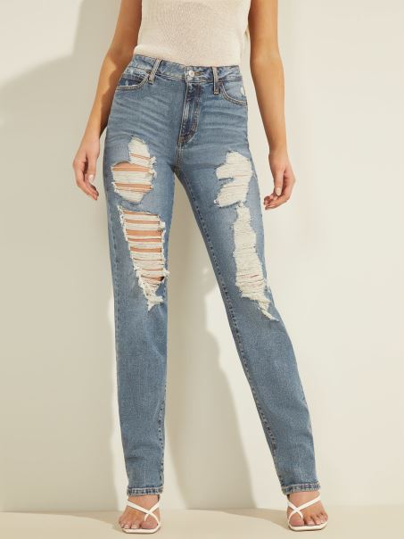 Pantaloni Din Denim Cu Detaliu De Culoare Albastru Guess