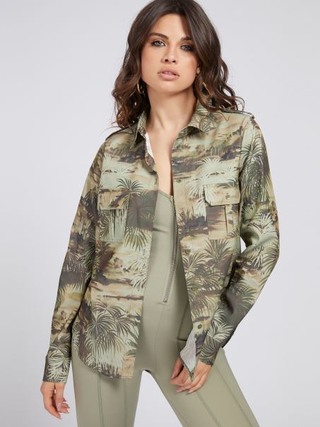 Cămașă Imprimată Peste Tot Camuflaj Guess