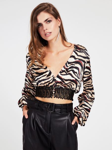 Crop Top Cu Inserție Din Dantelă Guess Animalier