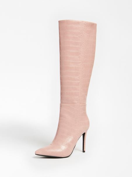 Cizme înalte Cu Imprimeu Ruke Croc Roz Guess
