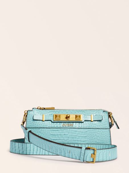 Mini Crossbody Cu Imprimeu Rafie Croco Albastru Deschis Guess