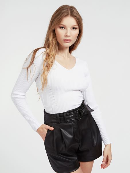 Pulover Alb Guess Din Amestec De Viscoză