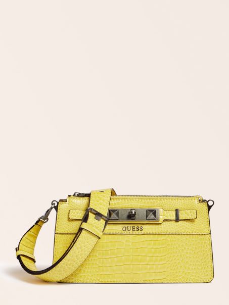 Mini Crossbody Cu Imprimeu Rafie Croc Guess Galben