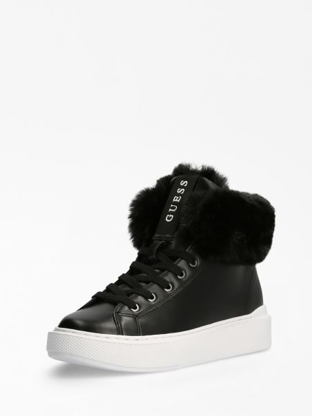 Adidași Negru Guess Histori Cu Blană Artificială înalți