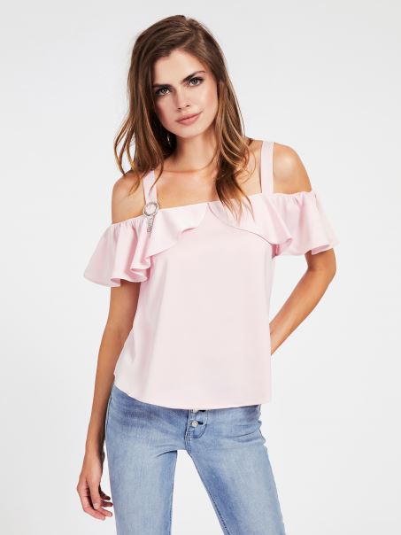 Top Din Satin Cu Cataramă Fantezie Guess Roz
