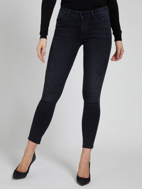 Pantaloni Denim Skinny Cu Imprimeu Guess Negru
