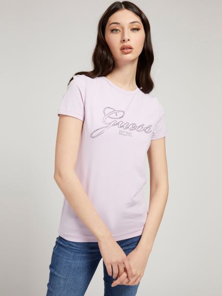 Tricou Cu Strasuri Logo Lila Guess