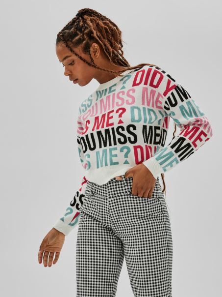 Pulover Alb Cu Imprimeu Peste Tot Guess