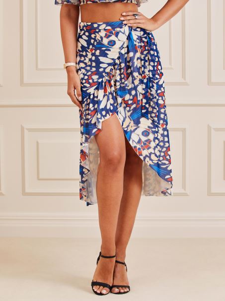 Fusta Cu Imprimeu Guess Multi Marciano Albastru