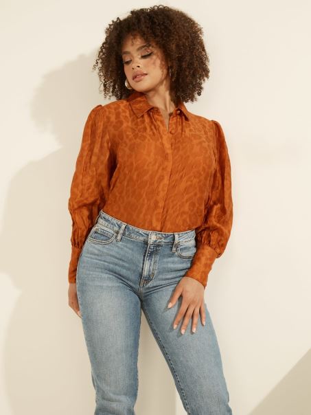 Camasa Guess Cu Imprimeu Animalier Portocaliu