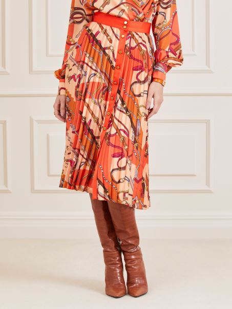 Nuanțe De Portocaliu Fustă Midi Plisată Guess Marciano