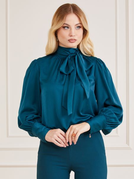 Bluză Petrol Guess Marciano Jacquard Cu Logo