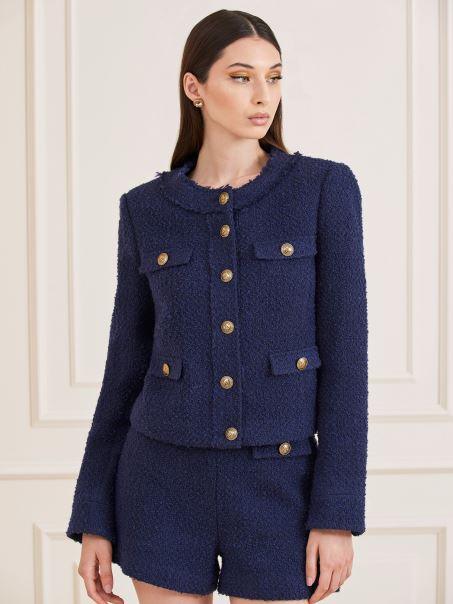 Blazer Guess Marciano Din Tweed Albastru