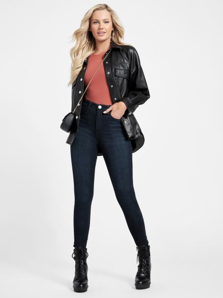 Guess Eco Simmone Blugi Skinny Cu Talie Mare Clătire Spălare