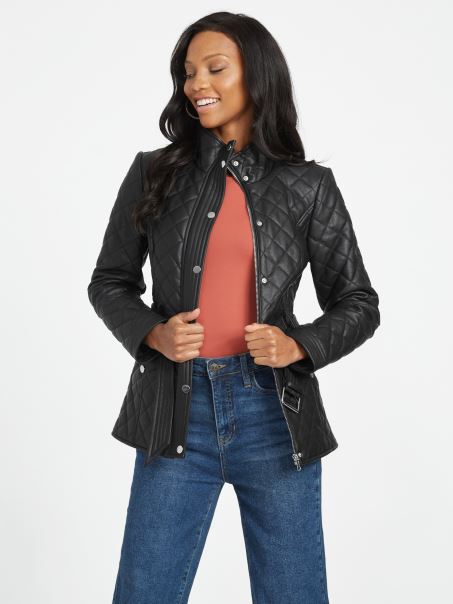 Jacheta Din Imitatie De Piele Danica Negru Jet Guess